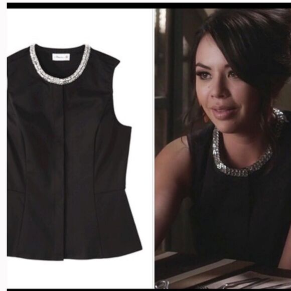 3.1 Phillip Lim Target Black Front Zip Peplum Beaded Top Size Medium - Picture 2 of 7